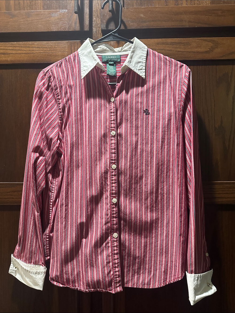 Ralph Lauren Red and White Striped Button-Down Shirt